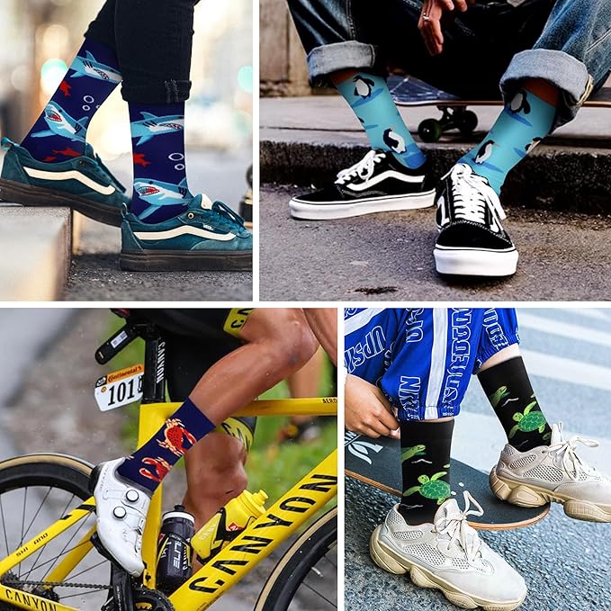 Sea Life Novelty Socks – Dolphins, Penguins, Sharks, Octopus & More | Unisex Crew Socks