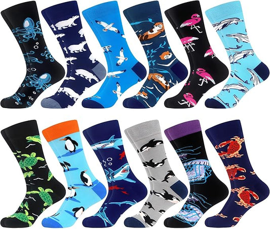 Sea Life Novelty Socks – Dolphins, Penguins, Sharks, Octopus & More | Unisex Crew Socks